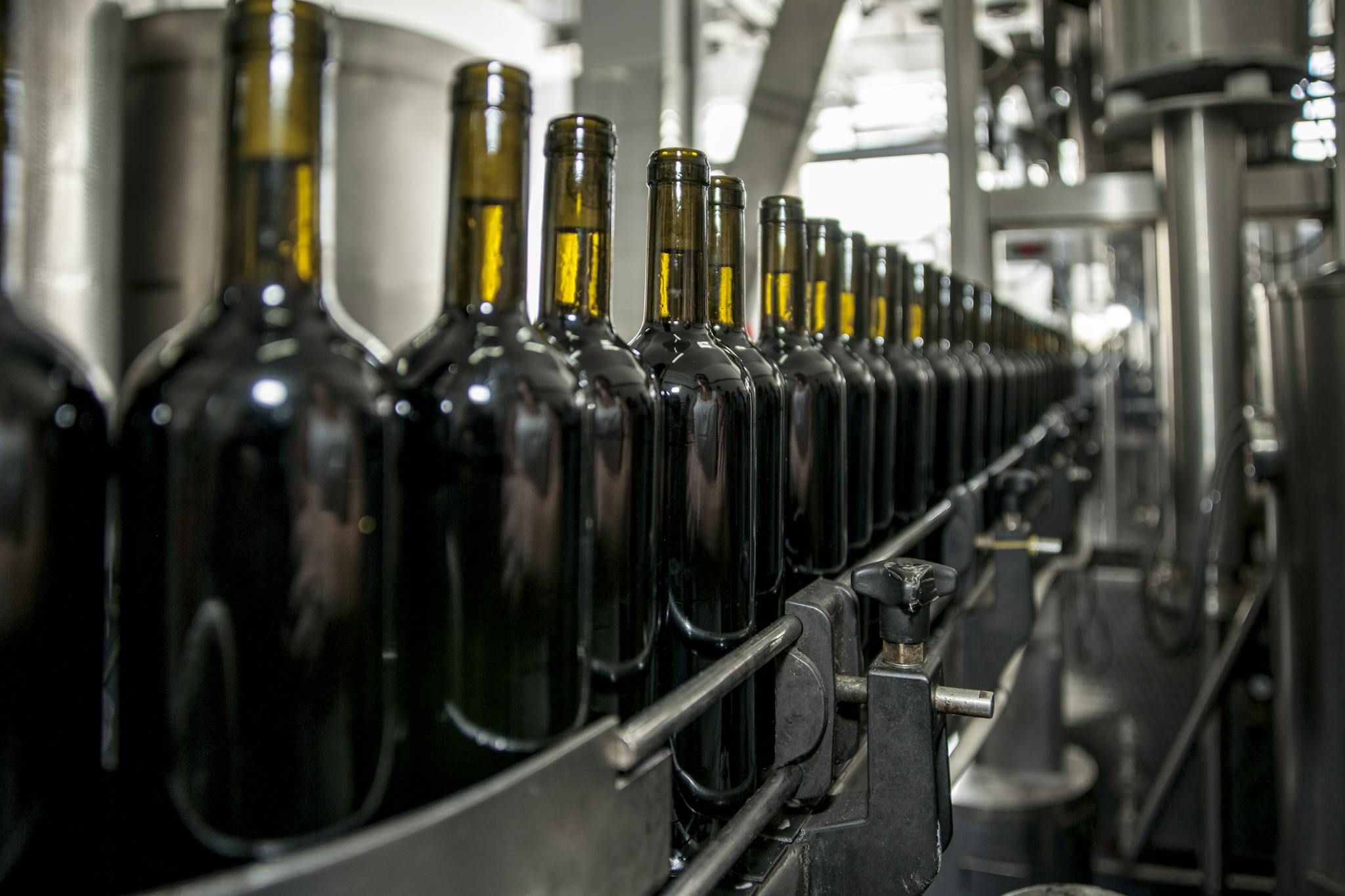 Home Rows Of Wine Bottles On A Production